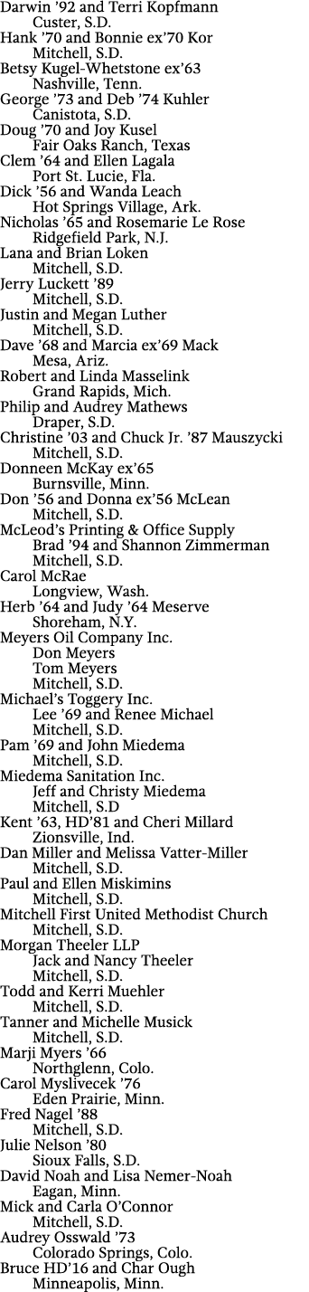 Darwin  92 and Terri Kopfmann Custer, S D  Hank  70 and Bonnie ex 70 Kor Mitchell, S D  Betsy Kugel-Whetstone ex 63 N   