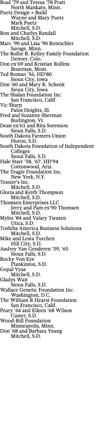 Brad  79 and Teresa  78 Pratt North Mankato, Minn  Puetz Design + Build Wayne and Mary Puetz Mark Puetz Mitchell, S D   