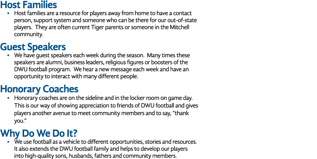 Host Families • Host families are a resource for players away from home to have a contact person, support system and ...