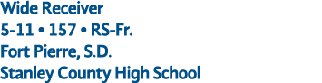 Wide Receiver 5 11 • 157 • RS Fr. Fort Pierre, S.D. Stanley County High School