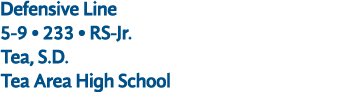 Defensive Line 5 9 • 233 • RS Jr. Tea, S.D. Tea Area High School