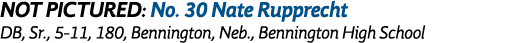 NOT PICTURED: No. 30 Nate Rupprecht DB, Sr., 5 11, 180, Bennington, Neb., Bennington High School