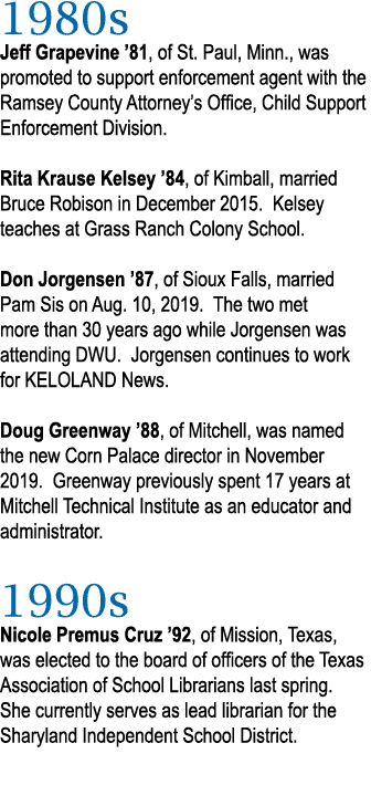 1980s Jeff Grapevine  81, of St  Paul, Minn , was promoted to support enforcement agent with the Ramsey County Attorn   