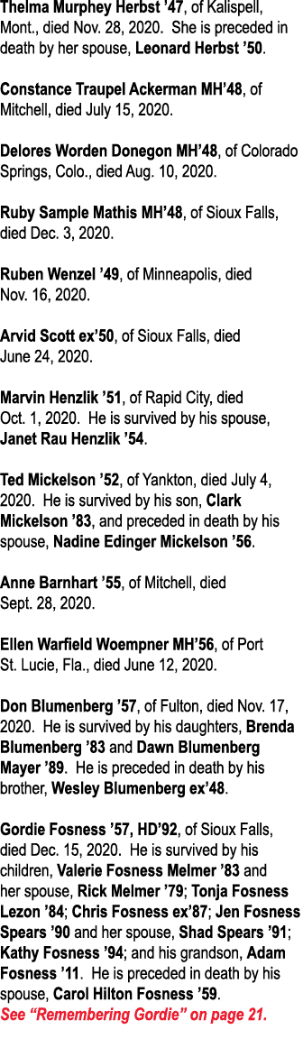 Thelma Murphey Herbst  47, of Kalispell, Mont , died Nov  28, 2020  She is preceded in death by her spouse, Leonard H   