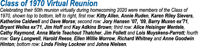 Class of 1970 Virtual Reunion Celebrating their 50th reunion virtually during homecoming 2020 were members of the Cla   
