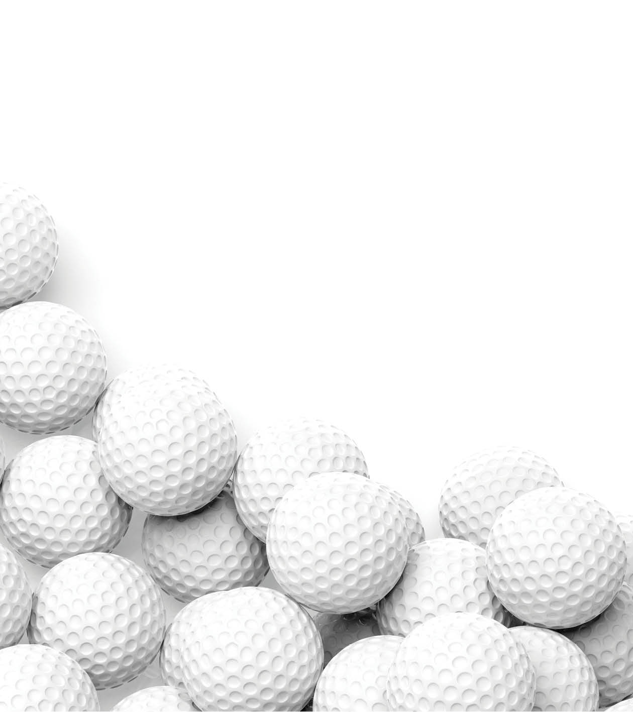 Golf balls pile with copy-space isolated on white background