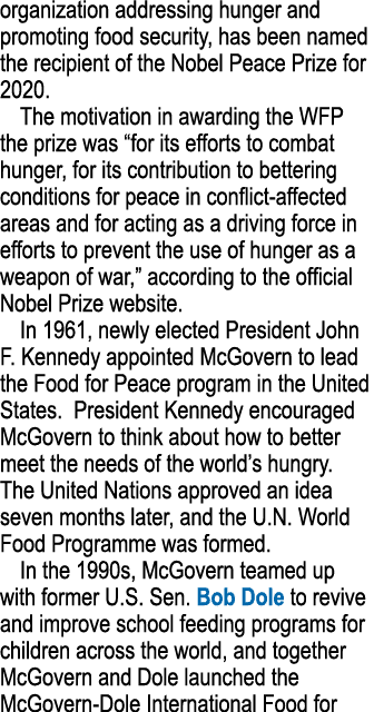 organization addressing hunger and promoting food security, has been named the recipient of the Nobel Peace Prize for   