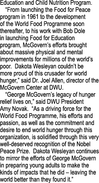 Education and Child Nutrition Program   From launching the Food for Peace program in 1961 to the development of the W   