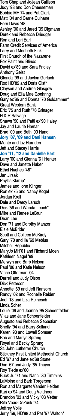 Tom Chap and JoJean Callison Judy  98 and Don Cheeseman Bobbie MH 74 and Pat Clark Matt  04 and Carrie Culhane Fern D   