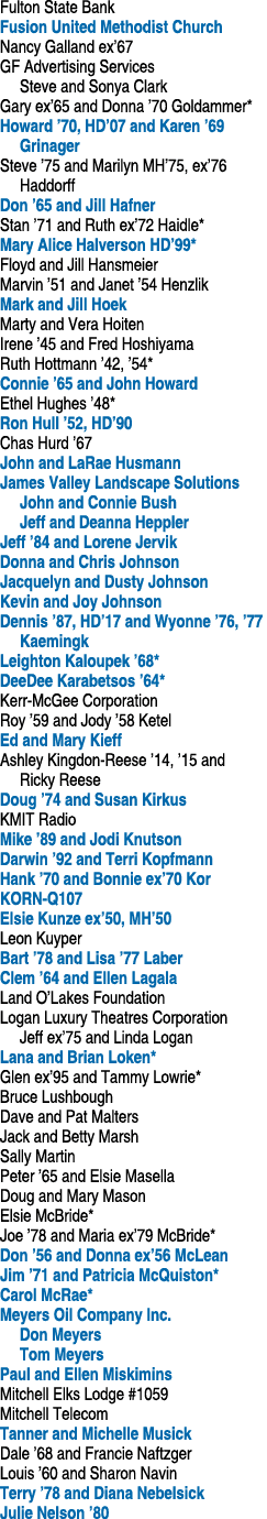 Fulton State Bank Fusion United Methodist Church Nancy Galland ex 67 GF Advertising Services Steve and Sonya Clark Ga   