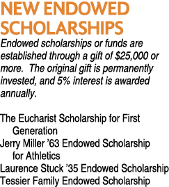 NEW ENDOWED SCHOLARSHIPS Endowed scholarships or funds are established through a gift of  25,000 or more  The origina   