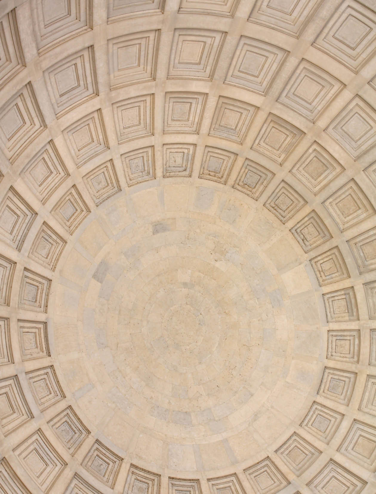 Interior detail of architectural dome showing coffered ceiling 