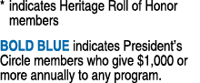 * indicates Heritage Roll of Honor  members BOLD BLUE indicates President s Circle members who give  1,000 or more an   