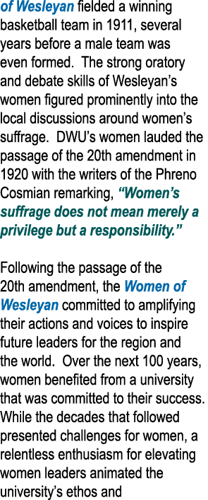 of Wesleyan fielded a winning basketball team in 1911, several years before a male team was even formed  The strong o   