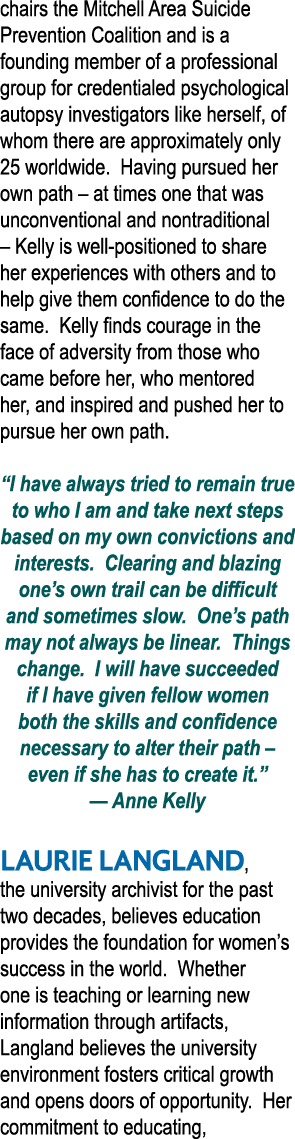 chairs the Mitchell Area Suicide Prevention Coalition and is a founding member of a professional group for credential   