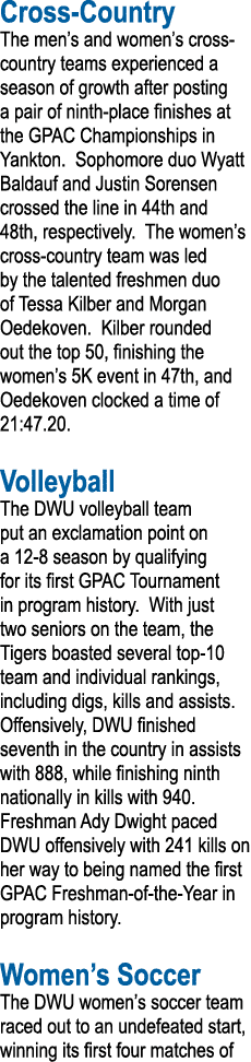 Cross-Country The men s and women s cross-country teams experienced a season of growth after posting a pair of ninth-   