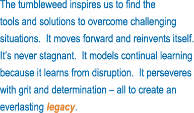 The tumbleweed inspires us to find the tools and solutions to overcome challenging situations  It moves forward and r   