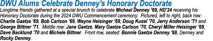 DWU Alums Celebrate Denney’s Honorary Doctorate Longtime friends gathered at a special brunch to celebrate Micheal De...