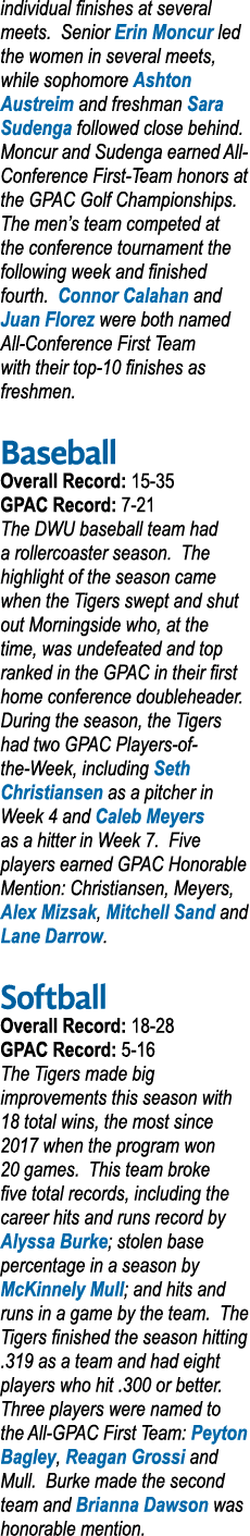 individual finishes at several meets. Senior Erin Moncur led the women in several meets, while sophomore Ashton Austr...