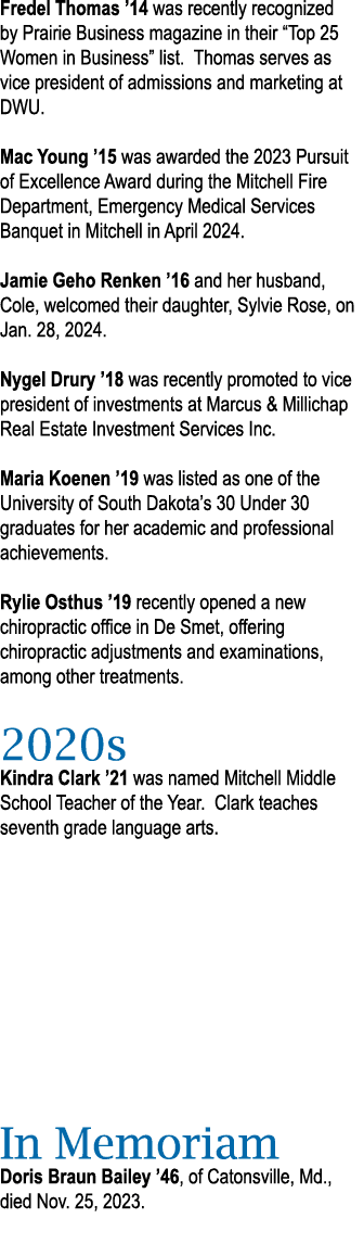 Fredel Thomas ’14 was recently recognized by Prairie Business magazine in their “Top 25 Women in Business” list. Thom...