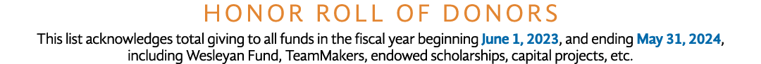 Honor Roll of Donors This list acknowledges total giving to all funds in the fiscal year beginning June 1, 2023, and ...