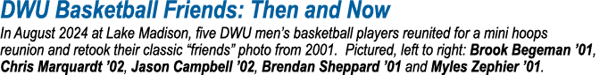 DWU Basketball Friends: Then and Now In August 2024 at Lake Madison, five DWU men’s basketball players reunited for a...