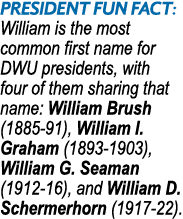 President Fun Fact: William is the most common first name for DWU presidents, with four of them sharing that name: Wi...