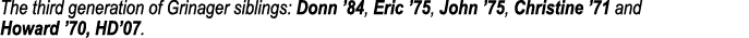 The third generation of Grinager siblings: Donn ’84, Eric ’75, John ’75, Christine ’71 and Howard ’70, HD’07.