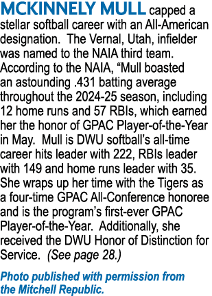 MCKINNELY MULL capped a stellar softball career with an All American designation. The Vernal, Utah, infielder was nam...