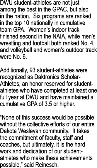 DWU student athletes are not just among the best in the GPAC, but also in the nation. Six programs are ranked in the ...
