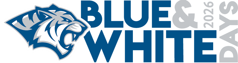 A tiger logo with the words “Blue & White" written below it. Description generated by AI