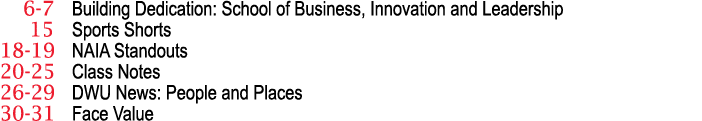  6-7 Building Dedication: School of Business, Innovation and Leadership 15 Sports Shorts 18-19 NAIA Standouts 20-25 C   