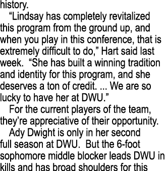 history   Lindsay has completely revitalized this program from the ground up, and when you play in this conference, t   