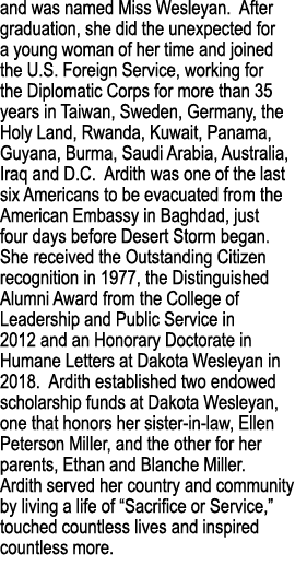 and was named Miss Wesleyan  After graduation, she did the unexpected for a young woman of her time and joined the U    