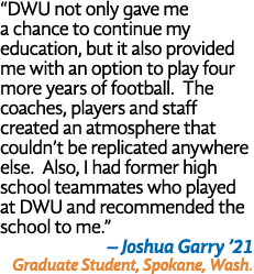  DWU not only gave me a chance to continue my education, but it also provided me with an option to play four more yea   