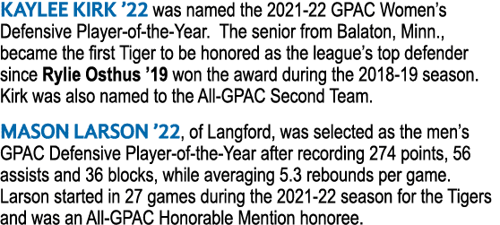 Kaylee Kirk  22 was named the 2021-22 GPAC Women s Defensive Player-of-the-Year  The senior from Balaton, Minn , beca   
