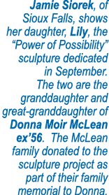 Jamie Siorek, of Sioux Falls, shows her daughter, Lily, the  Power of Possibility  sculpture dedicated in September     