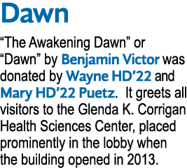 Dawn  The Awakening Dawn  or  Dawn  by Benjamin Victor was donated by Wayne HD 22 and Mary HD 22 Puetz  It greets all   