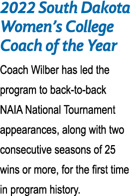 2022 South Dakota Women s College Coach of the Year Coach Wilber has led the program to back-to-back NAIA National To   