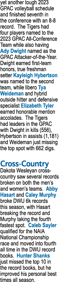 yet another tough 2023 GPAC volleyball schedule and finished seventh in the conference with an 8 8 record. The Tigers...