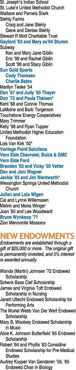 St. Joseph’s Indian School St. Luke’s United Methodist Church Wallace and Pamela Stark Stehly Farms Craig and Jane St...