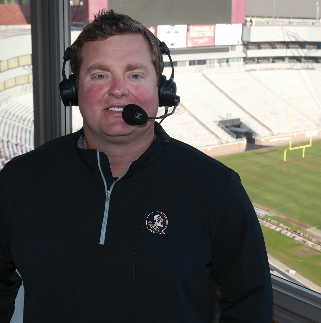 Jeff Culhane in the FSU Radio Booth high atop Bobby Bowden Field at Doak S. Campbell Stadium in Tallahassee, FL.  