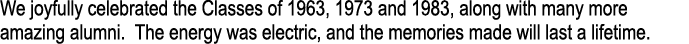 We joyfully celebrated the Classes of 1963, 1973 and 1983, along with many more amazing alumni. The energy was electr...