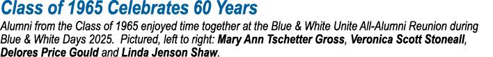 Class of 1965 Celebrates 60 Years Alumni from the Class of 1965 enjoyed time together at the Blue & White Unite All A...