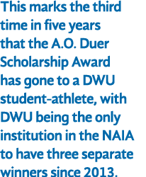 This marks the third time in five years that the A.O. Duer Scholarship Award has gone to a DWU student athlete, with ...